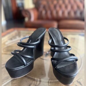 SCHUTZ Black Strappy Wedge Sandals